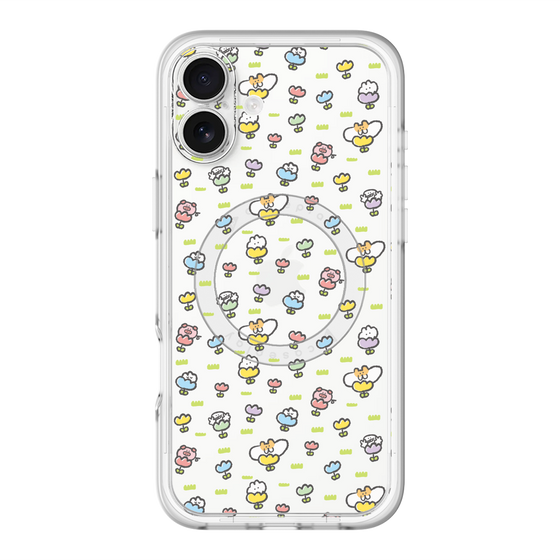 Slim Protection Premium Case with MagSafe［ Mokumoku-chan - Flower - All-over Pattern ］