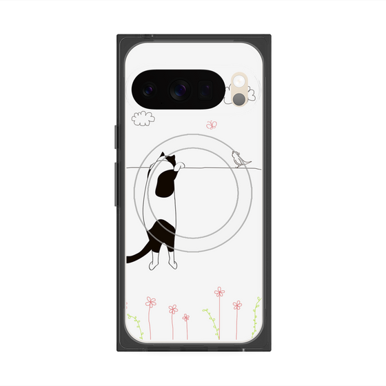 Premium Square Case with Pixelsnap［ Calico Cat Peeking with Curiosity ］