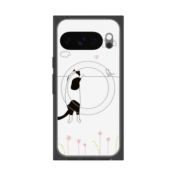 Premium Square Case with Pixelsnap［ Calico Cat Peeking with Curiosity ］