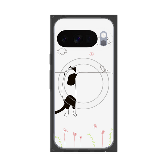 Premium Square Case with Pixelsnap［ Calico Cat Peeking with Curiosity ］