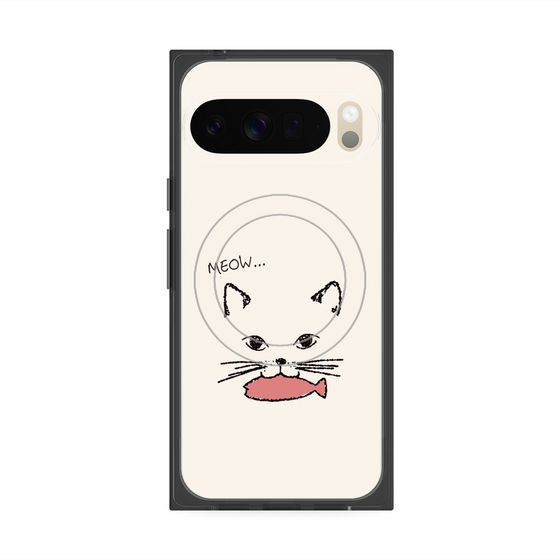 Premium Square Case with Pixelsnap［ Very Greedy Cat - White ］