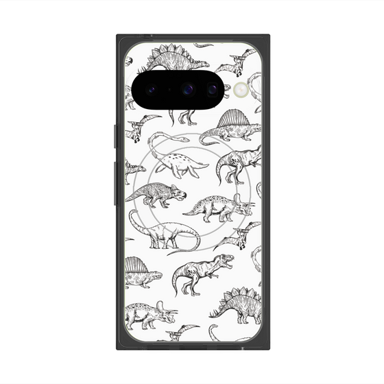 Premium Square Case with Pixelsnap［ Dinosaurs No.2 - White ］