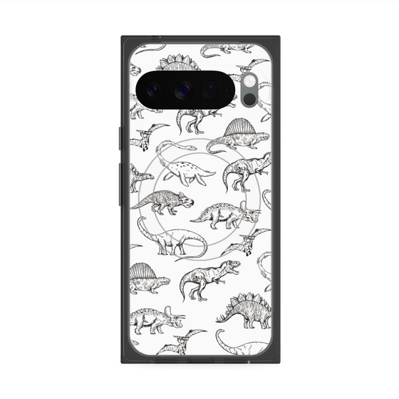Premium Square Case with Pixelsnap［ Dinosaurs No.2 - White ］