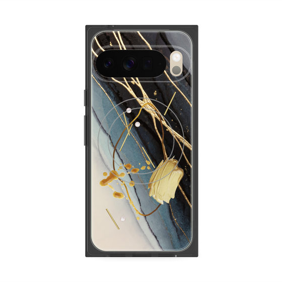 Premium Square Case with Pixelsnap［ Marble Nuance Painting Black ］