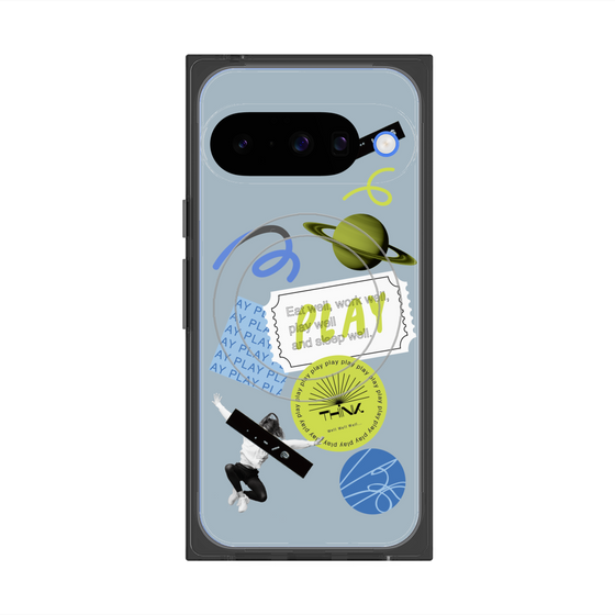 Premium Square Case with Pixelsnap［ Playful sticker - Dusty Blue ］