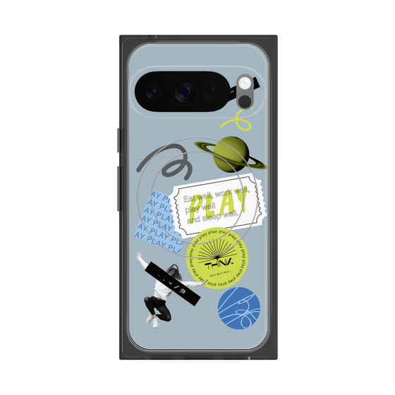 Premium Square Case with Pixelsnap［ Playful sticker - Dusty Blue ］