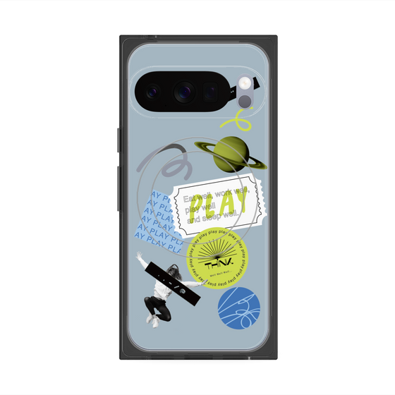 Premium Square Case with Pixelsnap［ Playful sticker - Dusty Blue ］