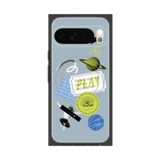 Premium Square Case with Pixelsnap［ Playful sticker - Dusty Blue ］