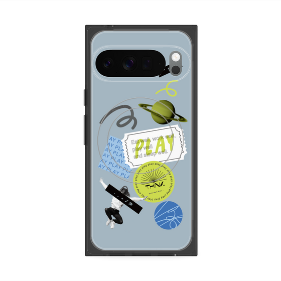 Premium Square Case with Pixelsnap［ Playful sticker - Dusty Blue ］