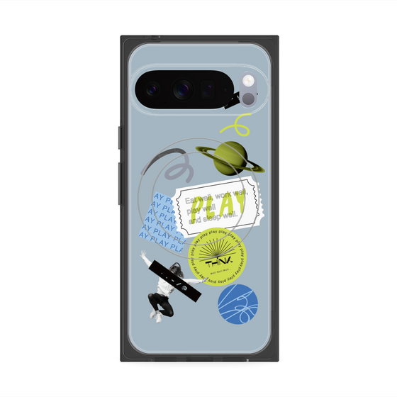 Premium Square Case with Pixelsnap［ Playful sticker - Dusty Blue ］