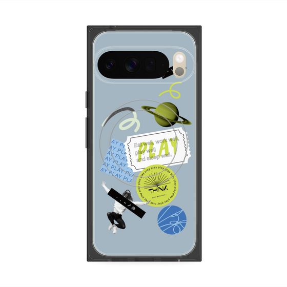 Premium Square Case with Pixelsnap［ Playful sticker - Dusty Blue ］