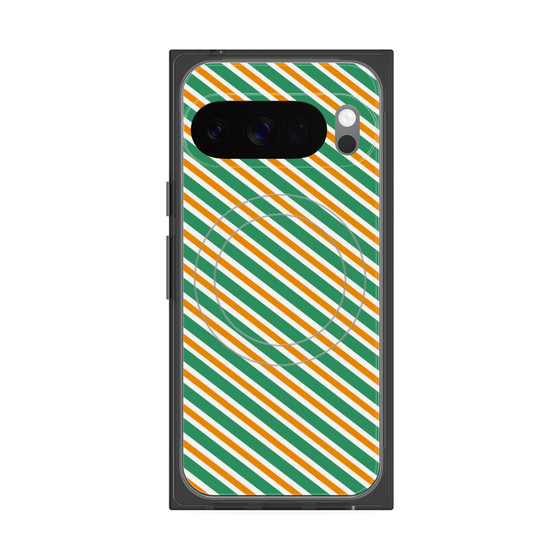 Premium Square Case with Pixelsnap［ Small Stripe - Green × Orange ］
