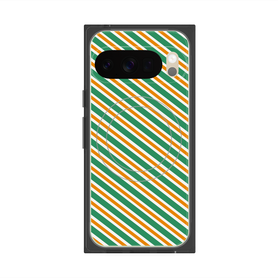 Premium Square Case with Pixelsnap［ Small Stripe - Green × Orange ］