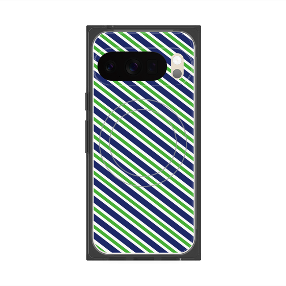 Premium Square Case with Pixelsnap［ Small Stripe - Navy × Green ］