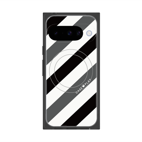 Premium Square Case with Pixelsnap［ Big Stripe - Black × Gray ］