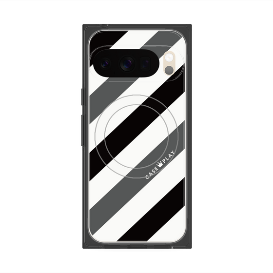Premium Square Case with Pixelsnap［ Big Stripe - Black × Gray ］