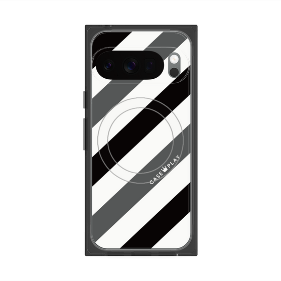Premium Square Case with Pixelsnap［ Big Stripe - Black × Gray ］