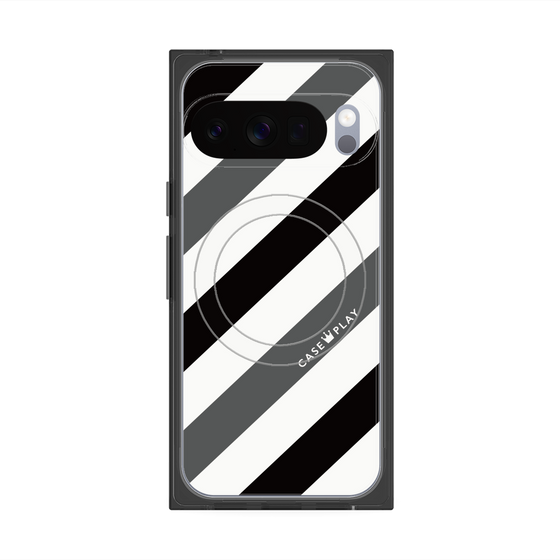 Premium Square Case with Pixelsnap［ Big Stripe - Black × Gray ］