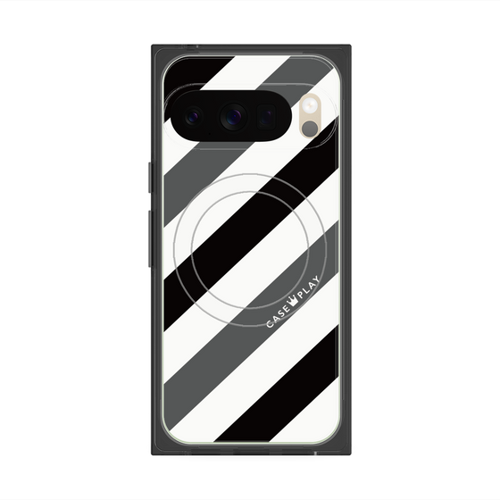 Premium Square Case with Pixelsnap［ Big Stripe - Black × Gray ］
