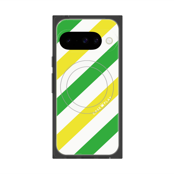 Premium Square Case with Pixelsnap［ Big Stripe - Green × Yellow ］
