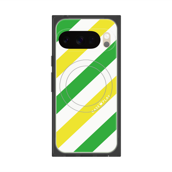 Premium Square Case with Pixelsnap［ Big Stripe - Green × Yellow ］
