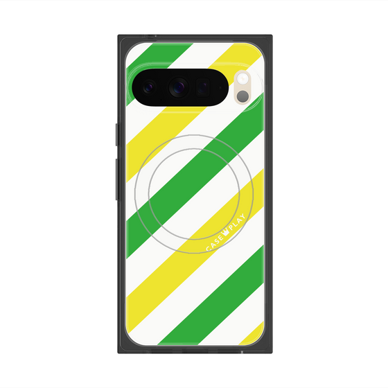 Premium Square Case with Pixelsnap［ Big Stripe - Green × Yellow ］