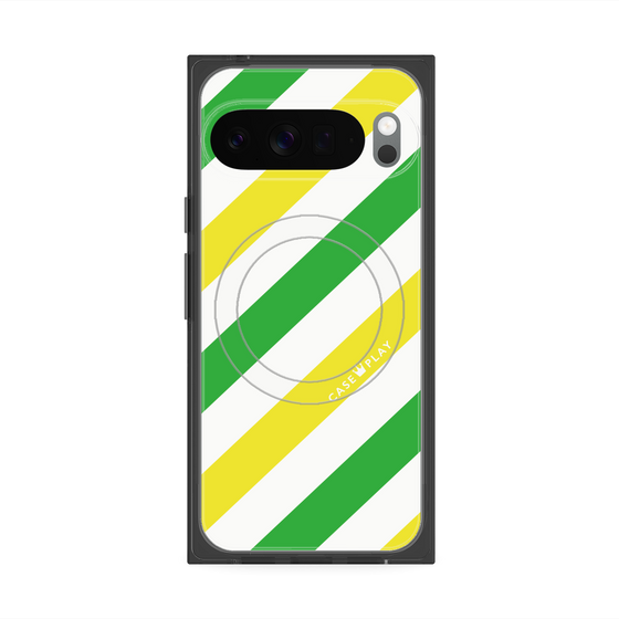 Premium Square Case with Pixelsnap［ Big Stripe - Green × Yellow ］