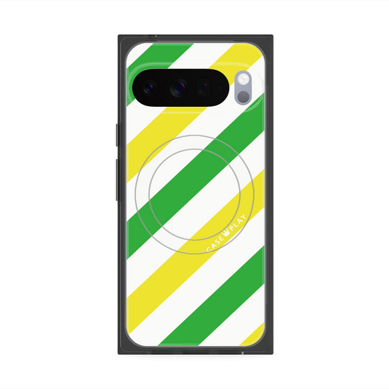 Premium Square Case with Pixelsnap［ Big Stripe - Green × Yellow ］
