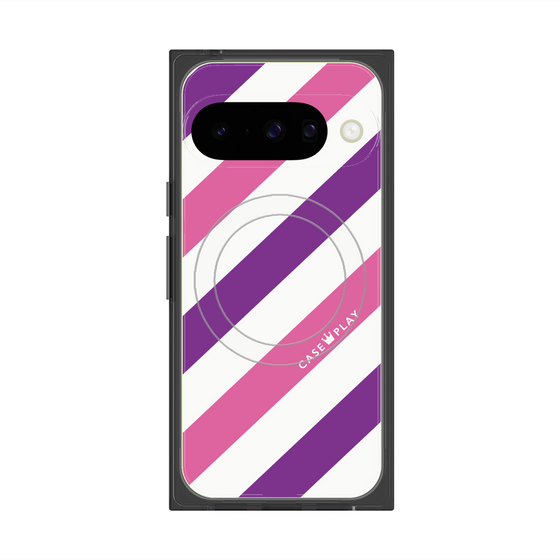 Premium Square Case with Pixelsnap［ Big Stripe - Purple × Pink ］