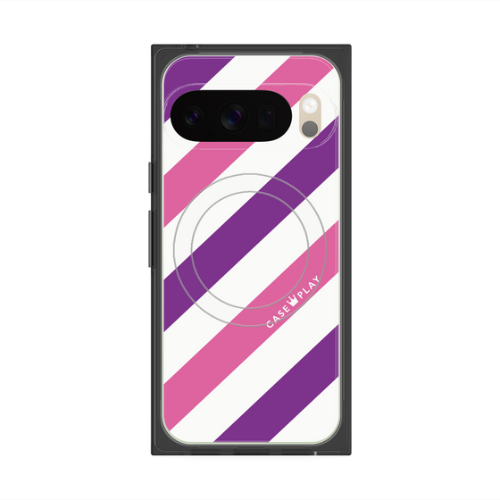 Premium Square Case with Pixelsnap［ Big Stripe - Purple × Pink ］
