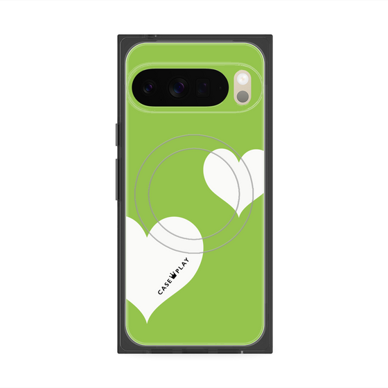 Premium Square Case with Pixelsnap［ Two Hearts - Green ］