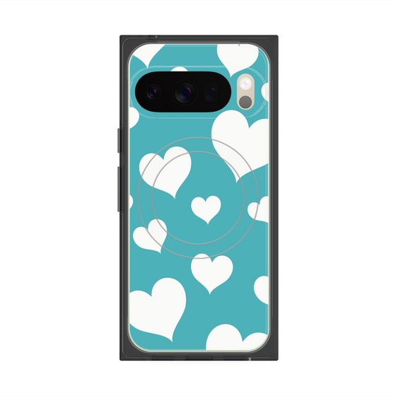 Premium Square Case with Pixelsnap［ Dot Hearts - Blue ］