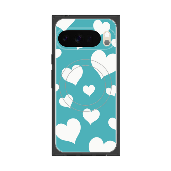 Premium Square Case with Pixelsnap［ Dot Hearts - Blue ］