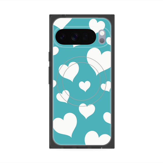 Premium Square Case with Pixelsnap［ Dot Hearts - Blue ］