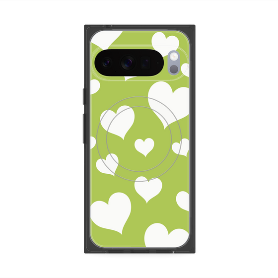 Premium Square Case with Pixelsnap［ Dot Hearts - Green ］