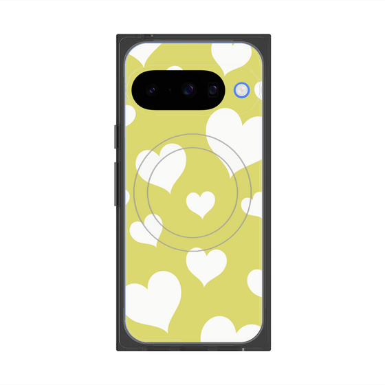 Premium Square Case with Pixelsnap［ Dot Hearts - Yellow ］