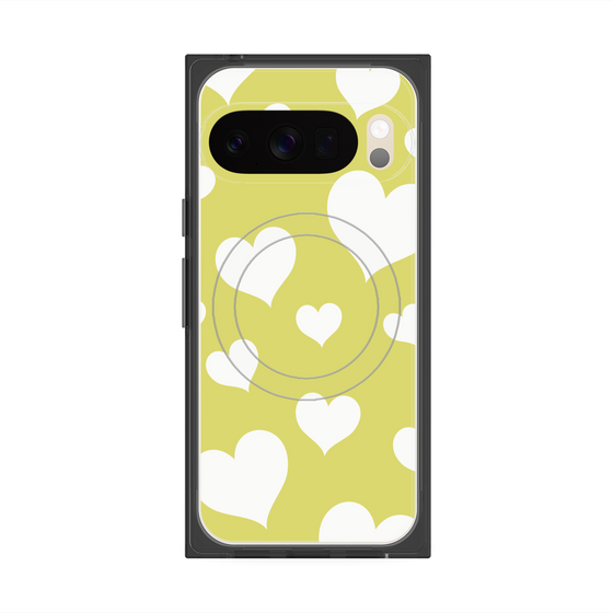 Premium Square Case with Pixelsnap［ Dot Hearts - Yellow ］