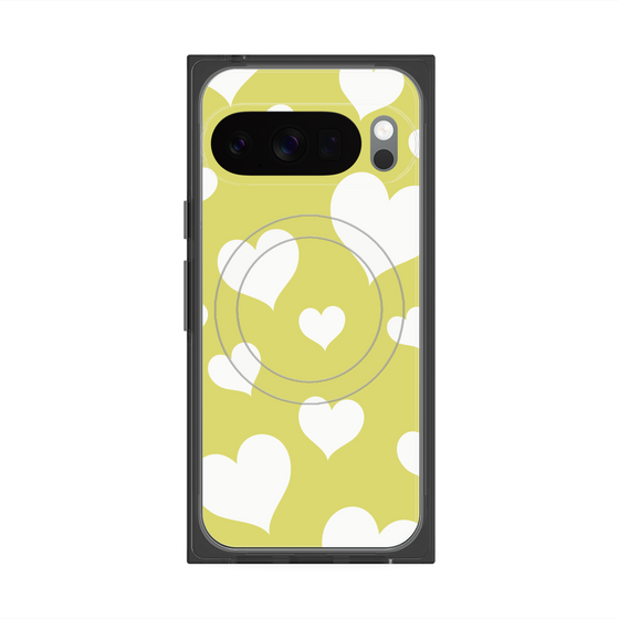 Premium Square Case with Pixelsnap［ Dot Hearts - Yellow ］