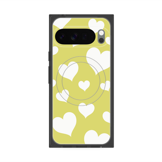 Premium Square Case with Pixelsnap［ Dot Hearts - Yellow ］