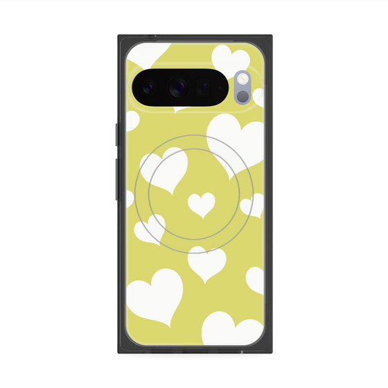 Premium Square Case with Pixelsnap［ Dot Hearts - Yellow ］