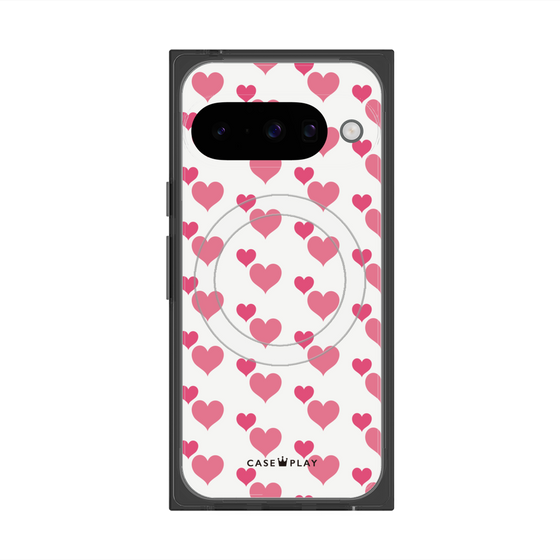 Premium Square Case with Pixelsnap［ Stripe Hearts - Pink ］