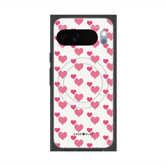 Premium Square Case with Pixelsnap［ Stripe Hearts - Pink ］