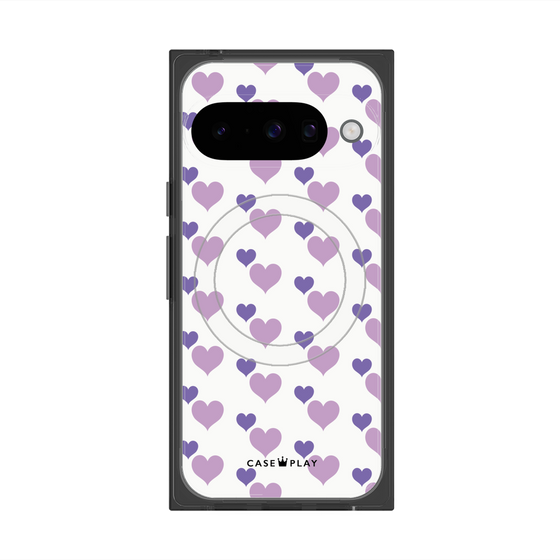 Premium Square Case with Pixelsnap［ Stripe Hearts - Purple ］