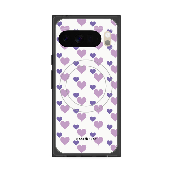 Premium Square Case with Pixelsnap［ Stripe Hearts - Purple ］