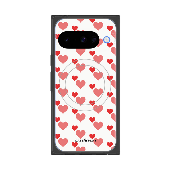 Premium Square Case with Pixelsnap［ Stripe Hearts - Red ］
