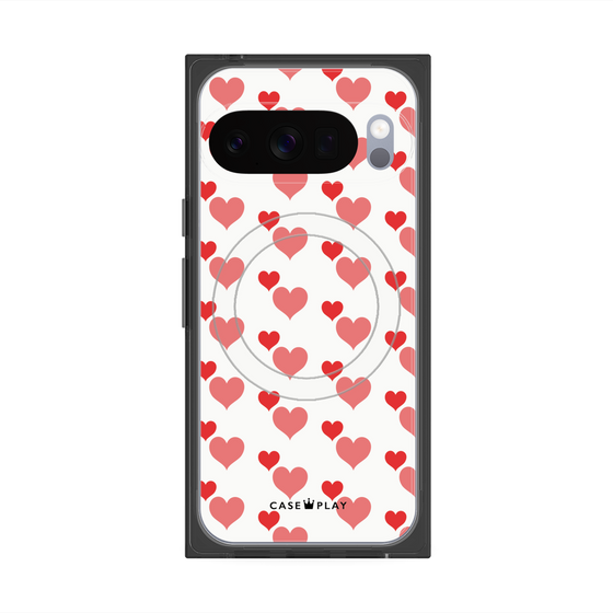 Premium Square Case with Pixelsnap［ Stripe Hearts - Red ］