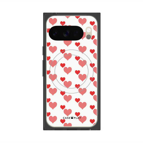 Premium Square Case with Pixelsnap［ Stripe Hearts - Red ］
