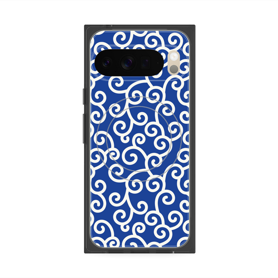 Premium Square Case with Pixelsnap［ Karakusa Pattern - Blue ］