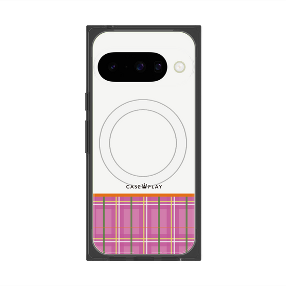 Premium Square Case with Pixelsnap［ CASEPLAY Tartan Check - Pink ］