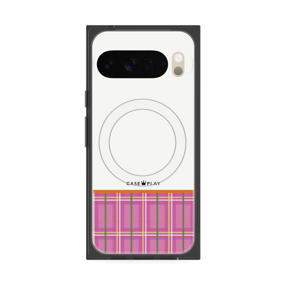 Premium Square Case with Pixelsnap［ CASEPLAY Tartan Check - Pink ］